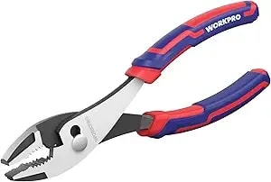 Workpro 8” Slip Joint Pliers Tool, Large Soft Grip,Rust Prevention Finish, 3-Zone Serrated Jaw Forged From High Carbon Steel For Maximum Grip