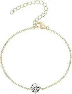 Pavoi 14k Gold Plated Cubic Zirconia Solitaire Diamond Bracelet - Bridesmaid Bracelets - Curb Cable Bracelets For Women