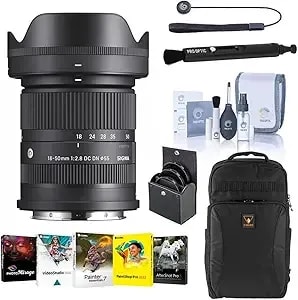 Sigma 18-50mm F/2.8 Dc Dn Contemporary Lens For Sony E With Sigma 4-Year Usa Warranty, Bundle With Uv/Cpl/Nd Filter Kit, Backpack, Cleaning Kit, Lens Cleaner, Cap Tether, Software Kit