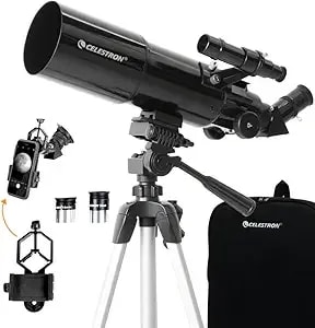 Celestron Travel Scope 80 Portable Refractor Telescope – 80mm Aperture, Fully-Coated Glass Optics – Includes Tripod, Smartphone Adapter, Backpack & Software – Ideal For Beginners & Travel