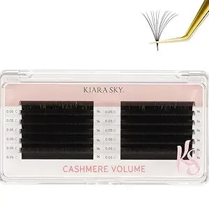Kiara Sky Lash Cashmere Volume Lash Extensions - Premium Cashmere Lash Extensions - Soft Semi-Matte Natural Finish - For Professional Eyelash Extensions Use Only - Black, (C-0.05-14mm)