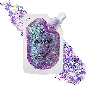 Illusion Purple Face Body Glitter Gel Shimmer Makeup For Hair Clavicle Arm Nail Eyeshadow, Long Lasting Waterproof Holographic Mermaid Sequins For Outfit Rave Festival Party, 1.35oz, #3