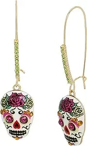 Betsey Johnson Womens Sugar Skull Dangle Earrings