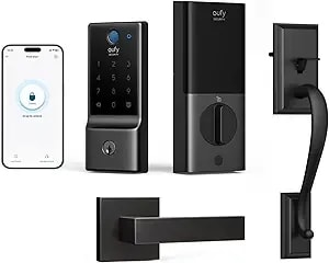 Eufy Security Smart Lock c220 Front Door Handle Set, Fingerprint Keypad Door Lock With Handle, Built-In Wi-Fi, App Control, Keyless Entry Deadbolt, 8 Months Battery, ip53 Waterproof, Bhma Certified