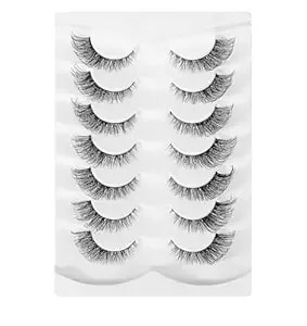 7 Pairs Eyelashes Cat Eye, Wispy D Curl Short Cat Eye Wispy Lashes 5-11mm, Clear Band Soft Fluffy Strip Lashes For Natural Look (Black, 5-7-14 Cm)