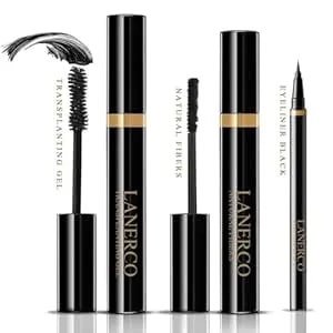 4d Silk Fiber Lash Mascara & Waterproof Liquid Eyeliner Set, Lengthening & Volumizing, Smudge-Proof Long Lasting, Hypoallergenic Gel Fiber Formula, Ideal Eye Makeup Gift For Women