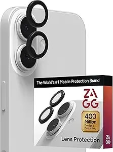 Zagg Iphone Camera Lens Protector For Iphone 17/16/ 16 Plus - Black, Camera Ring, Maximum Impact & Scratch Protection, Anti-Reflective Technology, Smudge-Resistant, Precise Fit, Glass Elite