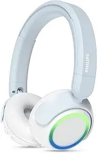 Philips k4200 Lightweight On-Ear Wireless Kids Headphones - Built-In Mic, Led Lights, Safe Volume Limited, Audio Sharing, Foldable & Durable, Blue