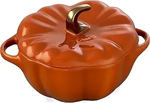 Staub Ceramic 0.75-Qt Petite Pumpkin, Oven & Stove Safe Up To 572°F, Pumpkin Dish, Baking Candy Burnt Orange