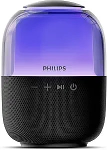 Philips s2108 Portable Bluetooth Speaker,Wireless Speakers With Punchy Bass,7 H Battery,Tws Pairing,Support Stereo Sound,Bluetooth 5.3 Or Tf Card,10w Output Power,Lighting Modes,Compact,Black