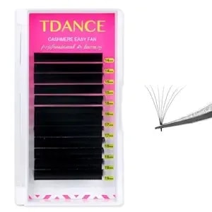 Tdance Cashmere Easy Fan Lash Extensions Self Fanning Volume Lash Extension 0.03mm D Curl 14-19mm Matte Black Mega Volume Lash Extensions(0.03-D,14-19mm)