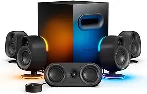 Steelseries Arena 9 Illuminated 5.1 Desktop Gaming Speakers – 5.1 Usb Surround Sound – Wireless Rear Speakers – 2-Way Speaker Design – Subwoofer – Rgb Light, Bluetooth – Pc, Playstation, Mobile, Mac