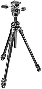 Manfrotto 290 Dual Aluminum 3-Section Tripod Kit With 3-Way Head (mk290dua3-3wus), Black