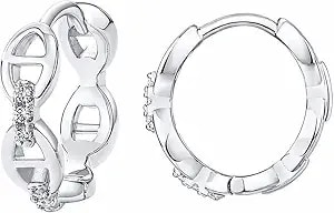 Pavoi 14k Gold Plated Sterling Silver Posts Cubic Zirconia Chained Huggie Earrings For Women - Small Cz Chain Hoops