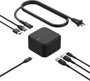 Belkin Connect Usb-C 6-In-1 Core Gan Dock 130w, Multiport Docking Station W/ 96w Pd To Peripherals, Usb-C, Usb-A, Gigabit Ethernet, & Hdmi 4k Ports For Gaming, Macbook Pro, Pc Laptops, & Chromebook