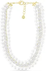 Martha Stewart Three Strand Pearl And Crystal Necklace In Gold, 18 Inches For Women
