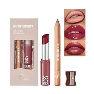 2pcs Lipstick And Lip Liner Combo, Lip Liner And Lip Gloss Kit For Women, Matte Lip Pencil And Smooth Hydrating Lipstick With Sharpener, Non-Stick Lip Makeup Set