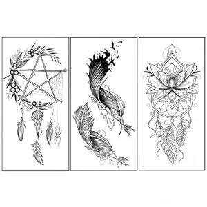 Temporary Tattoos Dreamcatcher Feather 3 Sheets Large Fake Tattoo Christmas Party For Men Women Adults Waterproof Friction Resistant Low Reflective Lasts 5-7 Day