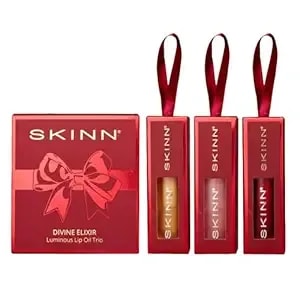 Skinn Holiday Trio Bundle Luminous Lip Oil (Crimson Blush, Golden) - Red Holiday Box
