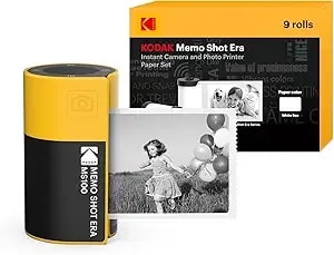 Kodak Memo Shot Era Kids Instant Digital Camera And Photo Label Printer (Yellow, Camera + 10 Rolls)
