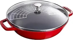 Staub Cast Iron Perfect Pan, Wok, 4.5-Quart, Serves 4-5, Made In France, Cherry