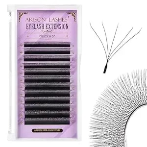 Arison Lashes 5d W Shape Eyelash Extension Natural Soft Volume Premade Fans Faux Mink Matte Black Cluster 12 Rows(5dw-0.07-D-8-15mix)