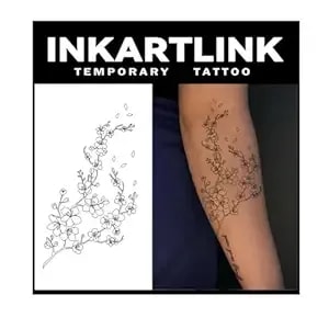 Inkartlink Tattoo Tech, 2 Sheets Extra Large Semi Permanent Tattoo, Adult Art Design Temporary Tattoos, Lasts 1-2 Weeks, Waterproof, Realistic Look, No Adhesive, No Reflection (Flower)142