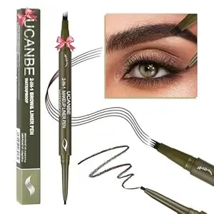 Ucanbe Eyebrow Pen, Dual-Ended Eyebrow Pencil With 4-Fork-Tip & Gel Eyeliner For Women, Eye Brow Pen With Gel Eyeliner Pencil, Microblading Eyebrow Pencils With Hair Like Strokes, Classic Brown