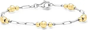 Ross-Simons Sterling Silver And 18kt Gold Over Sterling Alternating Paper Clip Link And Bead Station Bracelet