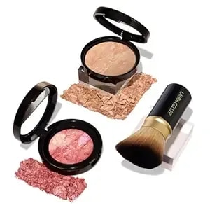 Laura Geller New York 40+ Club Blush-N-Balance 3pc Kit: Baked Balance-N-Brighten Color Correcting Foundation, Light + Retractable Kabuki Brush + Baked Blush-N-Brighten, Tropic Hues