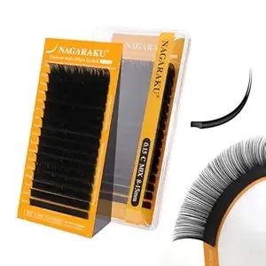 Nagaraku Flat Ellipse Eyelash Extensions, 5th Gen Air Series Double Tips Lashes Lighter Thinner Flat Split Tips Individual Lash Matte Black Classic False Eyelashes 16 Rows -0.15 C Curl 8-15mm Mix