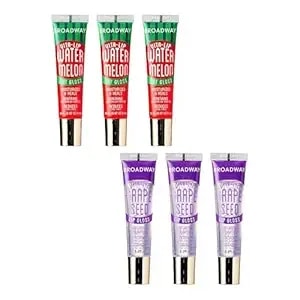 Ruby Kisses Broadway Vita-Lip Tinted & Clear Lip Gloss Set (6 Pack) Ultra-Hydrating & Soothing Formula With Vitamins, High-Shine Non-Sticky Finish Lip Balm, 3 Pcs Watermelon + 3 Pcs Grape Seed