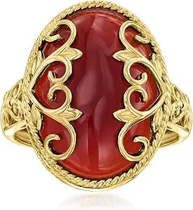 Ross-Simons Red Agate Heart Scroll Ring In 18kt Gold Over Sterling