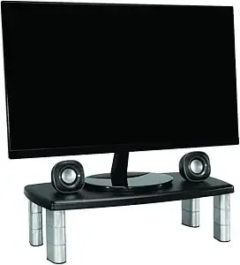 3m Extra Wide Adjustable Monitor Stand, Three Leg Segments Simply Adjust Height From 1" To 5 7/8", Sturdy Platform Holds Up To 40 Lbs, 16-Inch Space Between Columns For Storage, Silver/Black (ms90b)