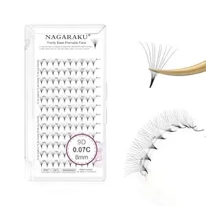 Nagaraku Premade Fans Eyelash Extensions Premade Volume Fans Lash Extensions 120 Fans 9d 0.07c Curl 8mm Sharp Narrow Stem Clusters Thin Pointy Base Russian Fans Ready Volume Premade Lash Fan Fluffy