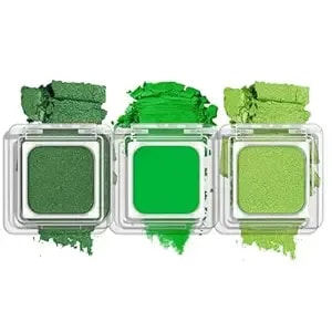 3-Color Green Eyeshadow Set With Compact – Turquoise, Christmas & Easter, Matte & Shimmer Pressed Powder, High-Pigment, Blendable & Longwear, Removable Pans Fit Magnetic Palettes