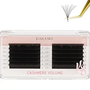 Kiara Sky Lash Cashmere Volume Lash Extensions - Premium Cashmere Lash Extensions - Soft Semi-Matte Natural Finish - For Professional Eyelash Extensions Use Only - Black, (C-0.07-8mm)