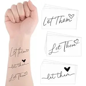 Blulu 30 Pcs Let Them Heart Temporary Tattoos Waterproof Black Letter Tattoos For Adults, Parties, Festivals, And Events(Trendy Style)