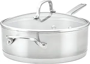 Kitchenaid 71027 3-Ply Base Brushed Stainless Steel Deep Saute Pan With Helper Handle And Lid, 4.5 Quart - Brushed Stainless Steel