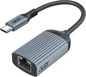Acer Usb C To Ethernet Adapter, Plug And Play rj45 To Type C Network Dongle(Thunderbolt 3/4 Compatible), 1gbps Aluminum Usb-C Lan Adapter For Laptop, Macbook Pro/Air, Ipad Pro, Iphone 15/16, Dell Xps