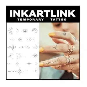 Inkartlink Tattoo Tech, 2 Sheets Medium Semi Permanent Tattoo, Adult Art Design Temporary Tattoos, Lasts 1-2 Weeks (Henna Finger Tattoo For Women 2)