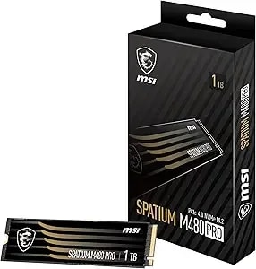 Msi Gaming Spatium m480 Pro Pcie 4.0 Nvme M.2 1tb Internal Ssd (Pcie gen4, Nvme 1.4, M.2 2280, Read 7400 Mb/S, Write 6000 Mb/S, 1tb)