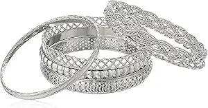 Guess Silvertone 7-Piece Textured Bangle Bracelet Set