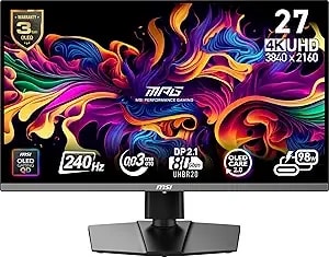 Msi Mpg 272urx Qd-Oled 27 Inch 4k Uhd Gaming Monitor - 3840 X 2160 Qd-Oled Panel, El gen3, 240hz / 0.03ms, 99% Dci-p3, Displayhdr True Black 400, Kvm, Dp 2.1a, Hdmi 2.1, Usb Type-C 98w