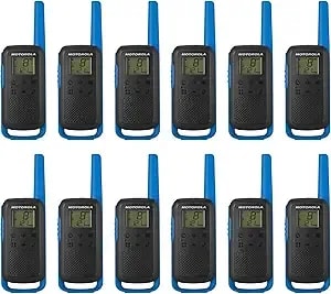 Motorola Solutions, Portable Frs, t270, Talkabout, Two-Way Radios, Rechargeable, 22 Channel, 25 Mile, Black W/Blue, 12 Pack