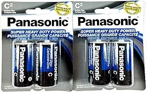 4pc Size C Panasonic Batteries Super Heavy Duty Power Zinc Carbon
