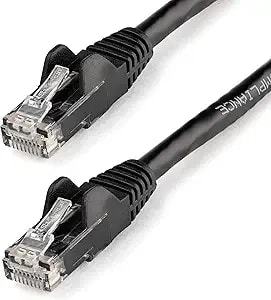 Startech 12ft cat6 Ethernet Cable - Black Cat 6 Gigabit Ethernet Wire -250mhz 100w Poe rj45 Utp Network Patch Cord Snagless With Strain Relief (n6patch12bk)