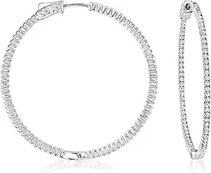 Ross-Simons 1.50 Ct. T.W. Cz Hoop Earrings In Sterling Silver