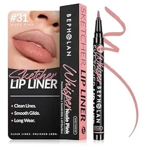 Bepholan Longwear Lip Liner Waterproof, 24 Hour Long Lasting Liquid Lip Liner Stain Marker Pen, Matte Semi Permanent Lipliner & Lipstick(03whisper) - Long-Lasting, Matte