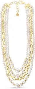 Martha Stewart Four Strand Pearl And Chain Necklace In Gold, Long, For Women